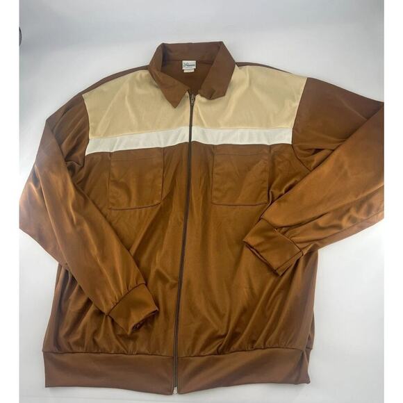 Vintage Haband Shirt Mens Extra Large Brown Tan Cream Long Sleeve Full Zip Retro - Picture 1 of 9